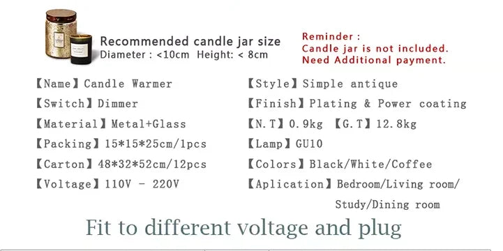 Nordic White or Black Table Electric Fragrance Candle Warmer Lamp Adjustable