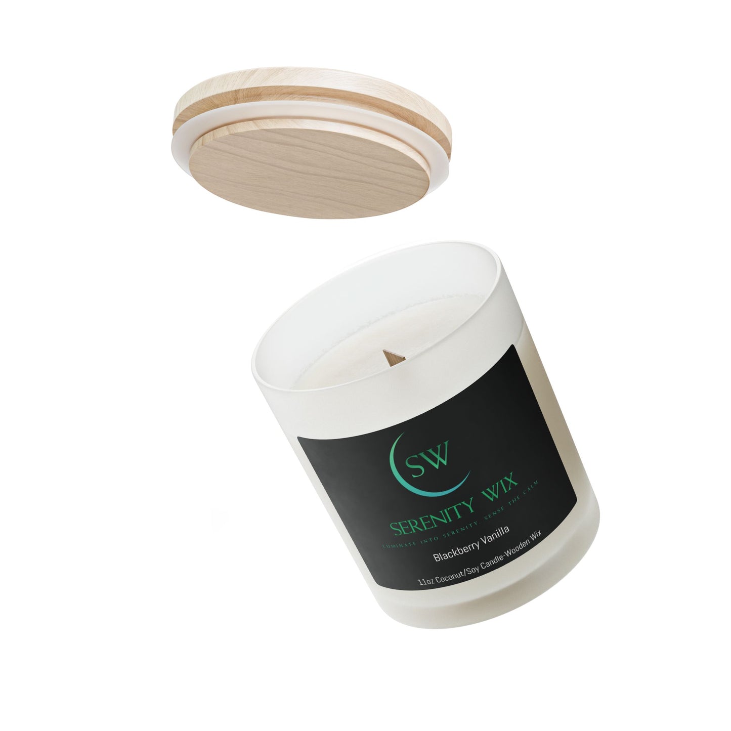 Blackberry Vanilla, 11oz vegan soy candle, frosted glass, unique wooden wick and lid that will bring elegancy to any occasion.