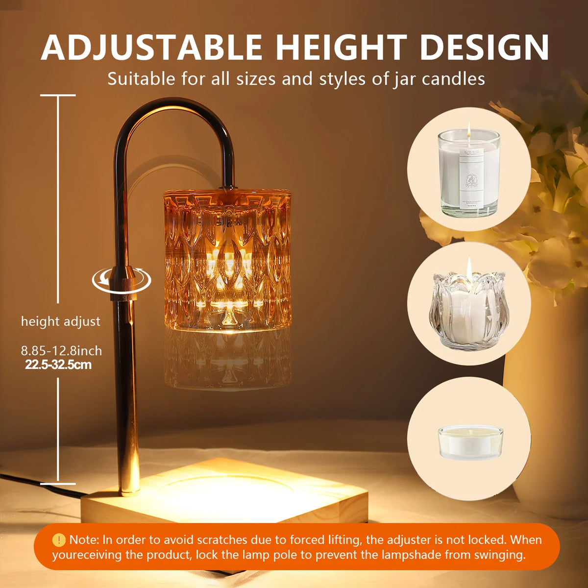 Candle Warmer Lamp, Electric Dimmable Wax Melt Warmer, Adjustable with Timer for Scented Wax Jar Candles.